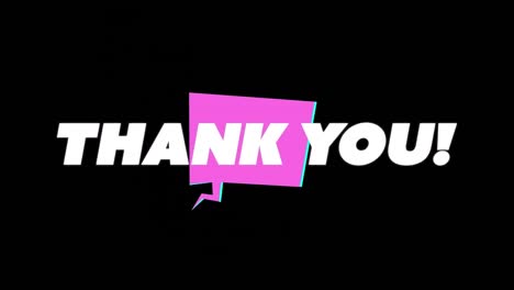 animation of spinning thank you text banner over pink speech bubble against black background