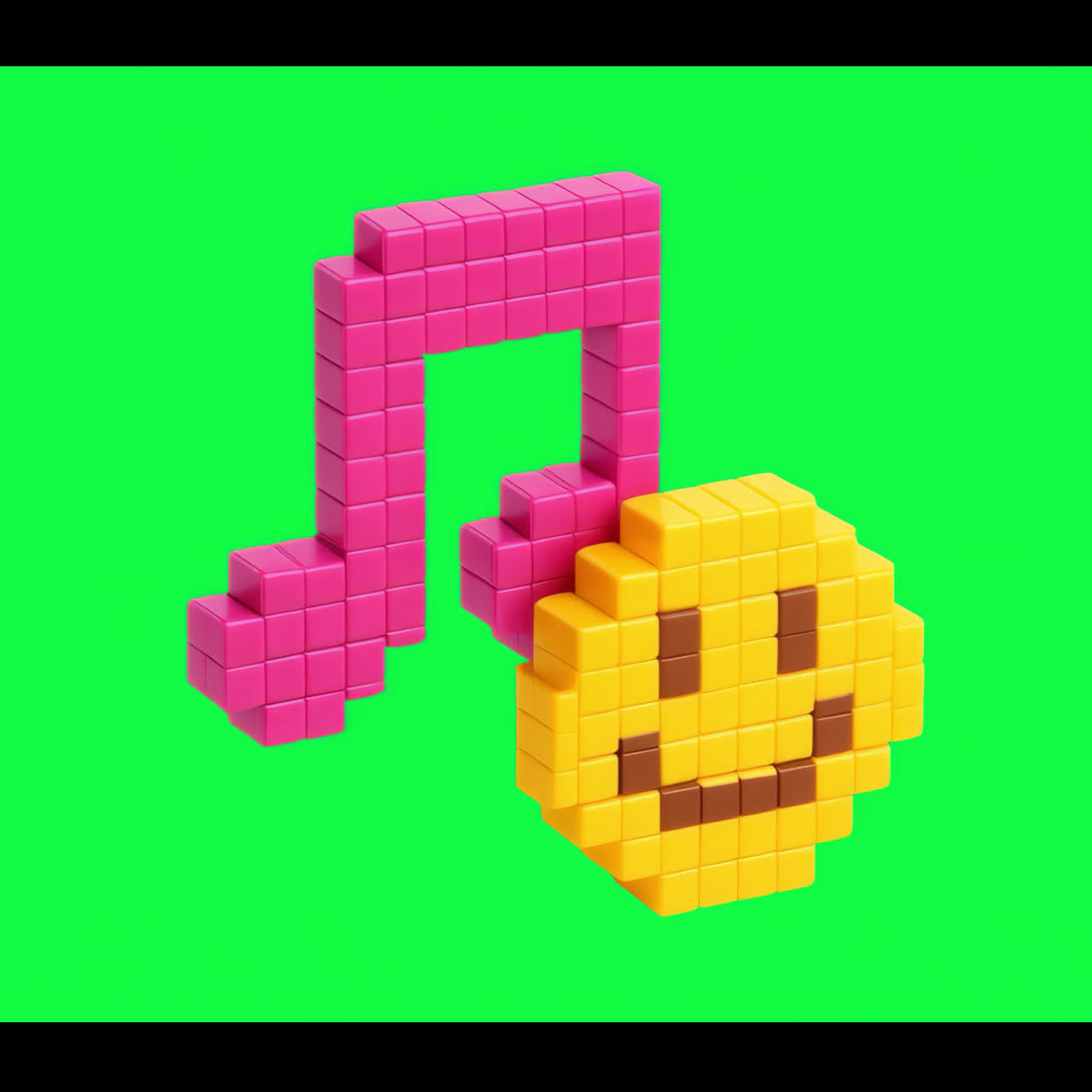 Pixelated music note emoji animation isolated asset, transparent 4K video, alpha channel, ProRes