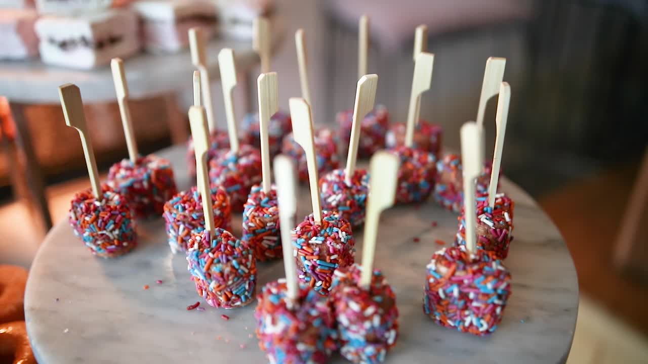 Sweet lollipops presentation at a restaurant