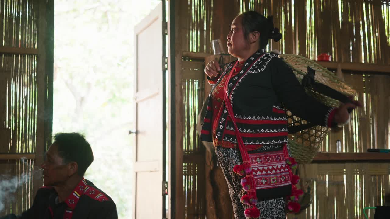 Traditional Ethnic Villagers Inside Home