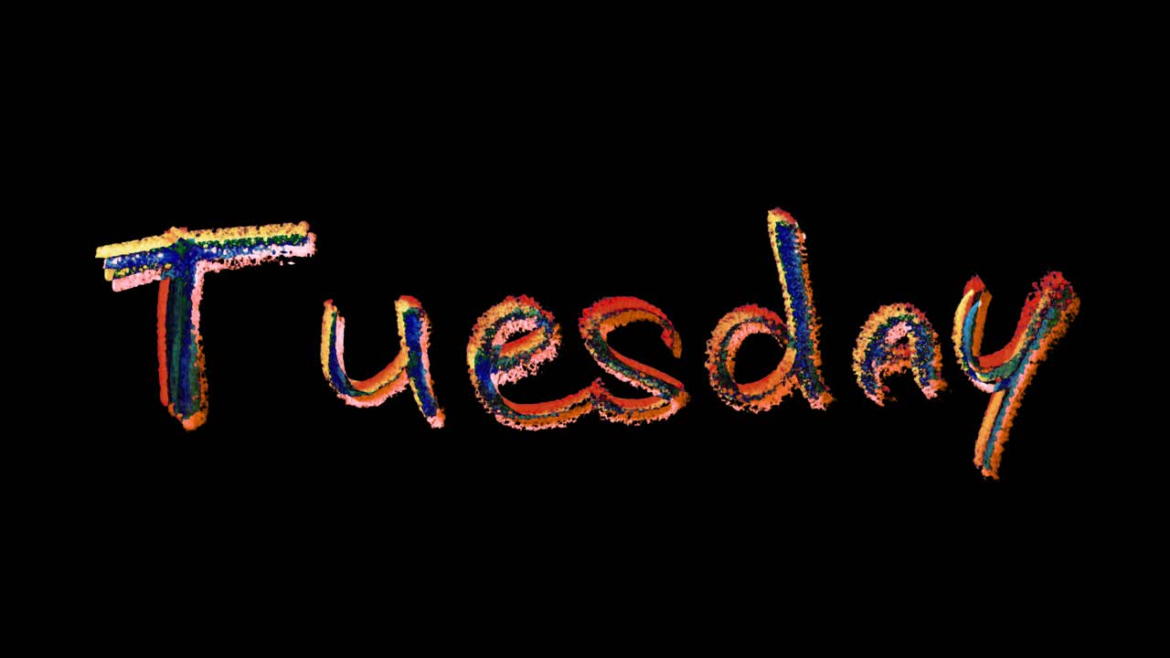 Tuesday title drawn in bold marker lettering style, animated on a clean background for a simple intro