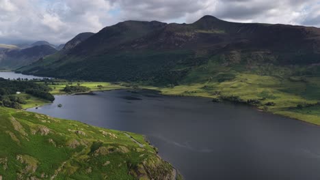 aerial view over crummock water towards the buttermere valley, the lake district, england
