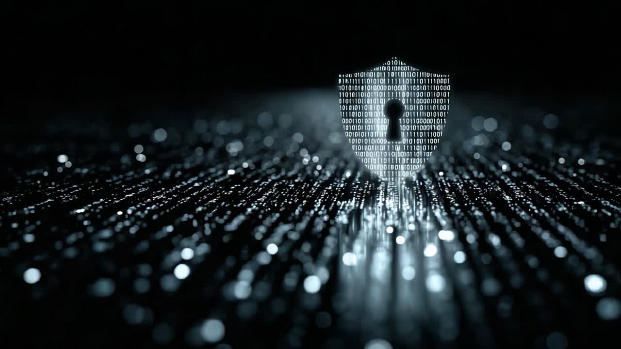 Digital Security Concept: A Shield Embellished with Binary Code Protecting Information in a Cyber Environment Representing Data Privacy and Protection Against Threats