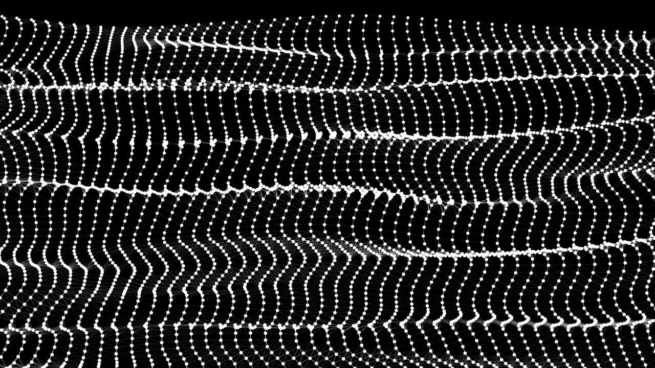 Wave of particles. Futuristic dots network background forming dynamic waves on seamless loop.