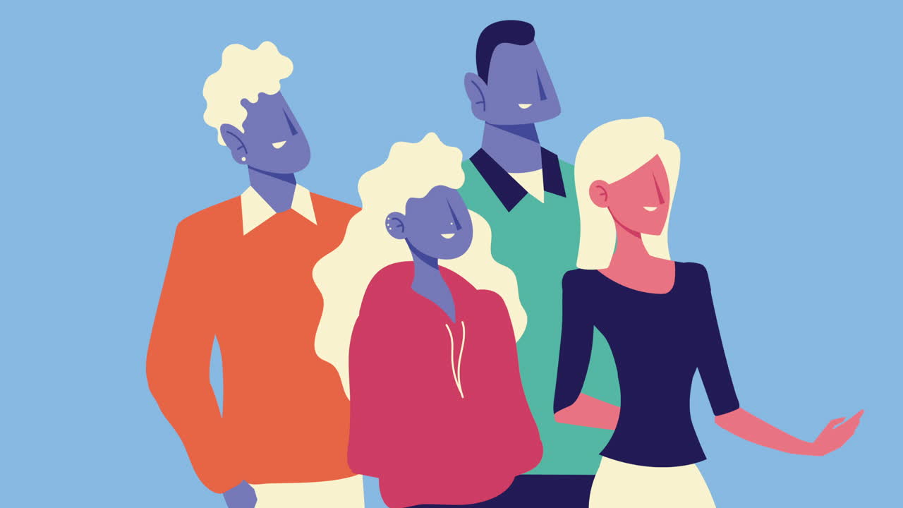 grupo interracial de personas personajes cómicos animación