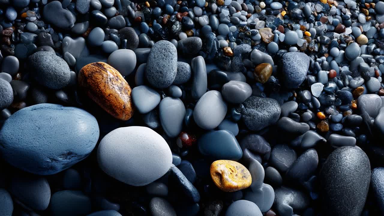 A Close-Up View of Smooth and Polished Stones on a Shoreline, Highlighting Their Diverse Colors and Textures, Capturing the Beauty of Nature's Geological Wonders