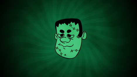 Halloween-Animation-Mit-Frankenstein-Gesicht-Auf-Grünem-Hintergrund