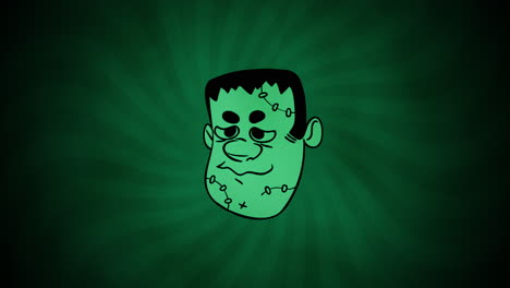 animación de halloween con cara de frankenstein sobre fondo verde