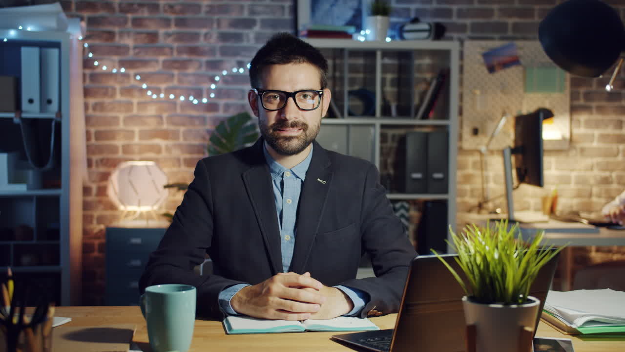 Man working late in his home office