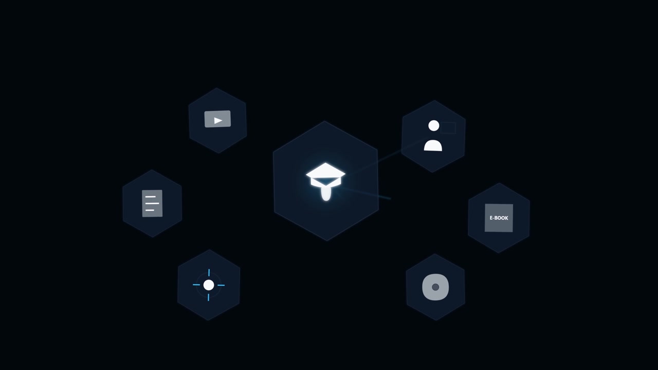 Digital Education Interface with Animated Learning Icons