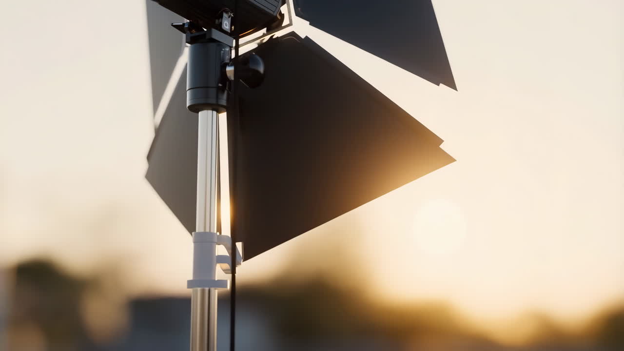 Photography light with barn doors at golden hour