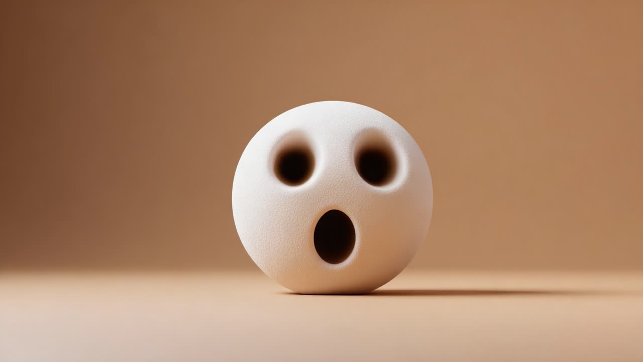 A Surprising Transformation: From a Shocked Expression to a Minimalist Shape, This Object Captivates with Its Unique Design and Subtle Details in a Serene Color Palette