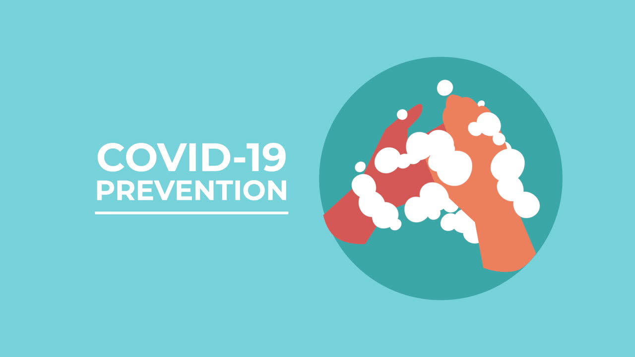 코로나19 전염병 예방 글씨와 손 기