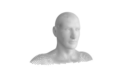 moving human bust on white background