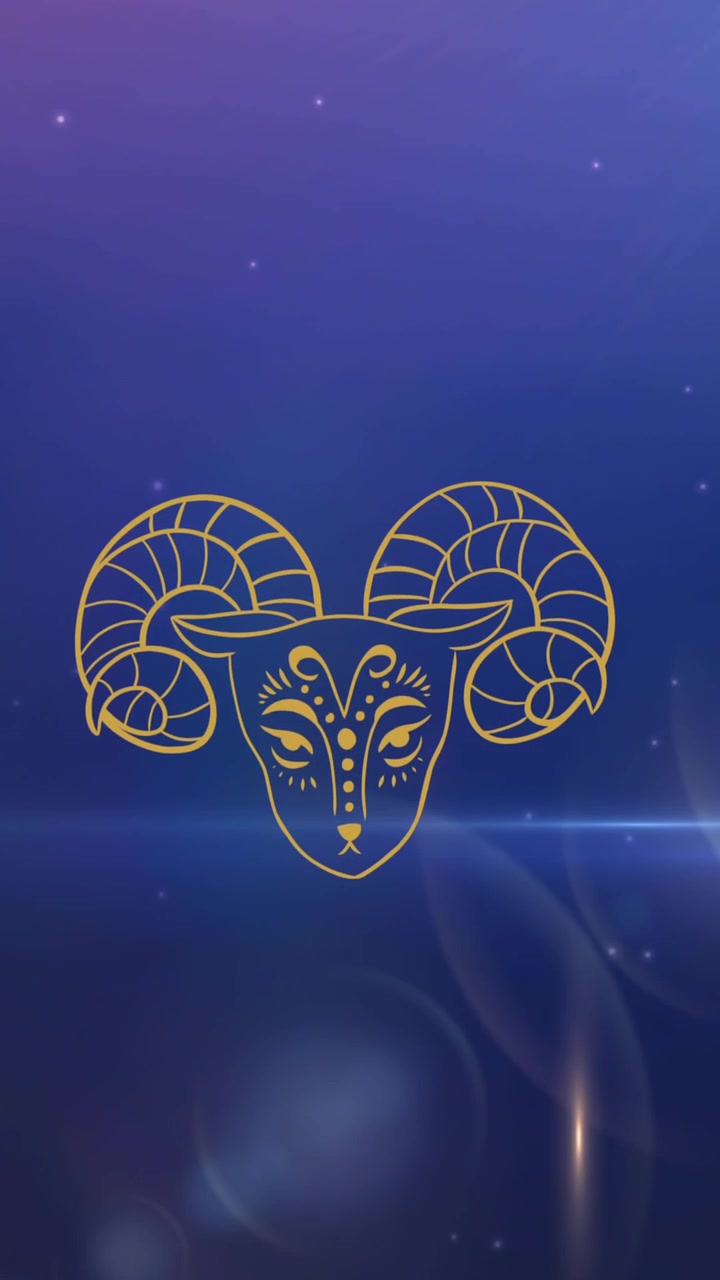 Animação do símbolo do signo de Áries sobre estrelas brilhantes