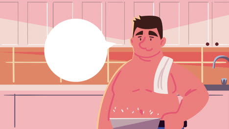 hombre gordo cocinando receta de cocina animación