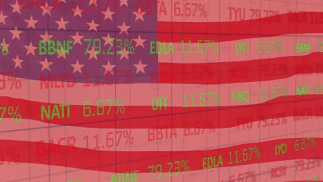 Stock-market-data-processing-and-arrows-against-US-flag-