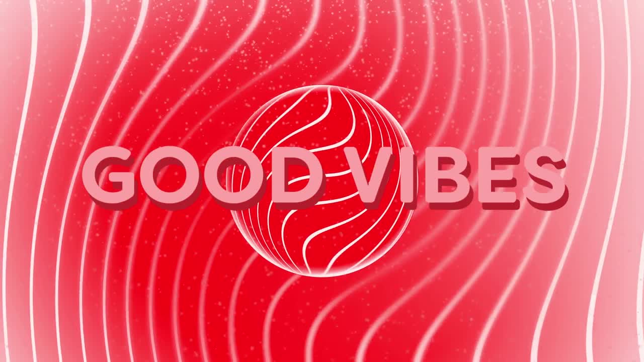 ⁇ 은 배경에 구와 곡선 평행선을 가진  ⁇ 색 텍스트의 좋은 진동의 애니메이션