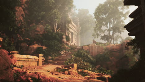 ancient temple ruins in a tropical jungle