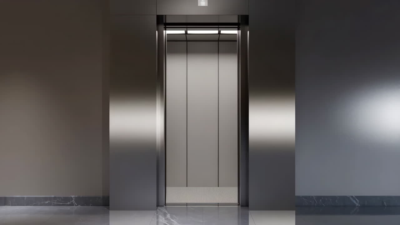 Empty Modern Elevator with Open Doors in a Building Lobby