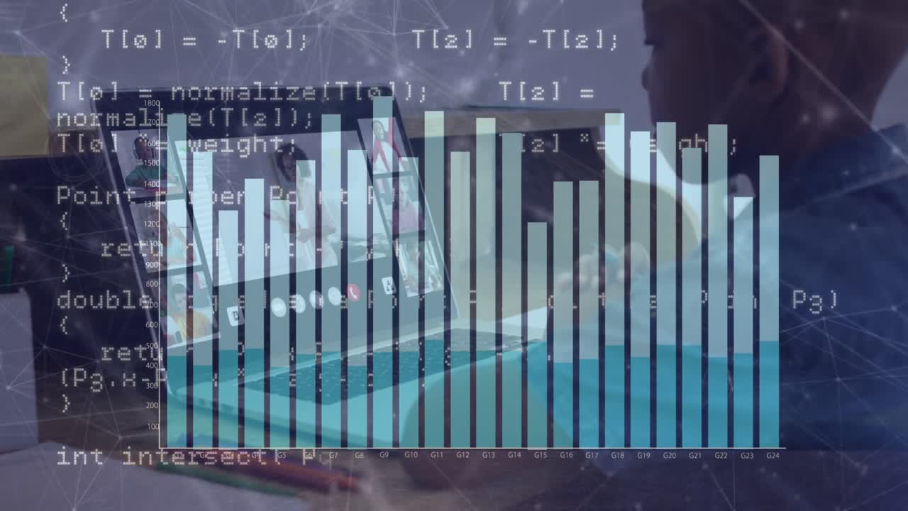 animación del procesamiento de datos sobre diversos escolares que tienen una llamada de video