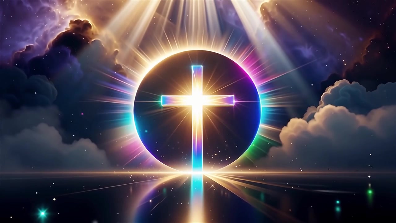 Croce Cristiana Luce Celestiale Sfondo per il Culto.
