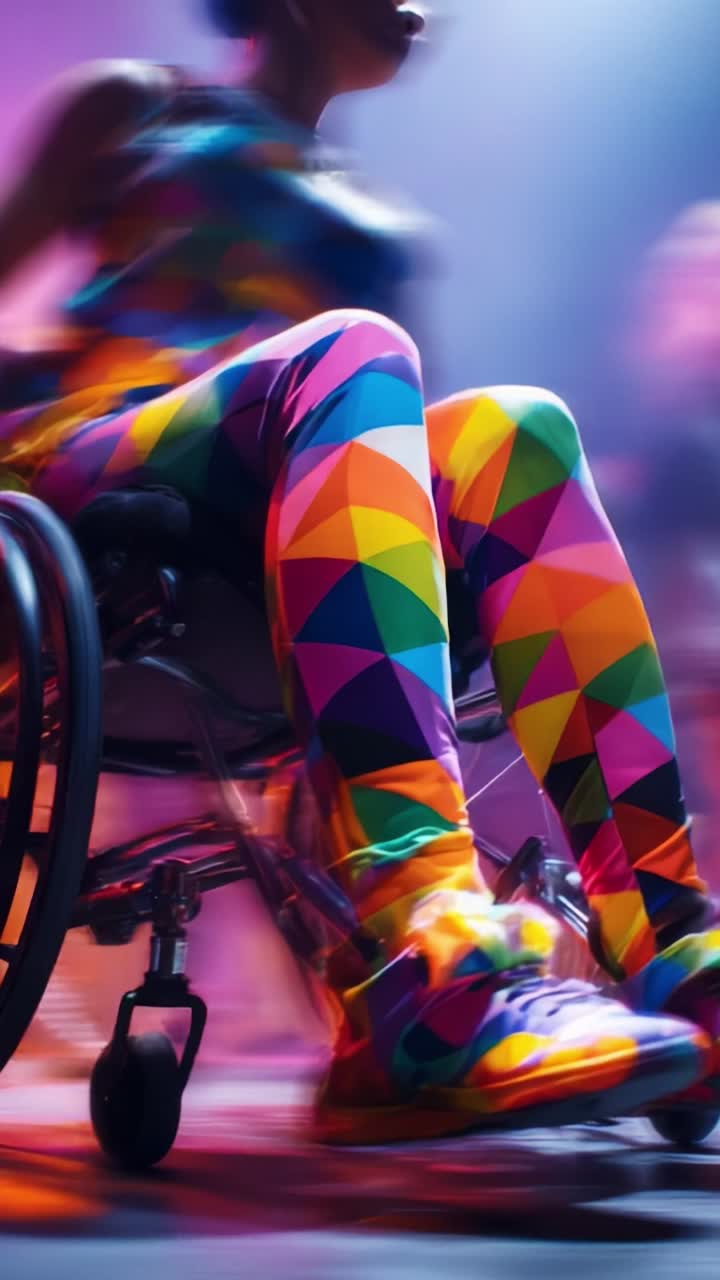 Dynamic Movement of a Wheelchair Dancer in Colorful Attire Captured in Two Frames: Celebrating Diversity and Creativity through Dance and Expression