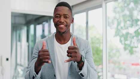 businessman, hand sign and face with smile