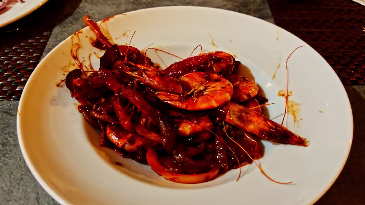 Delicious seafood dish with shrimp in Sharm El Sheikh restaurant
