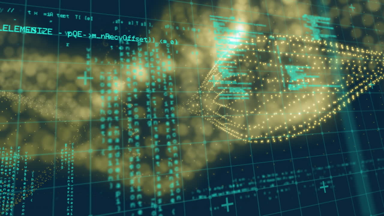 Animation of data processing with glowing light trails