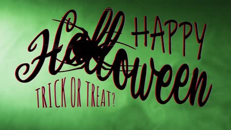 Animation-of-happy-halloween-text-over-green-smoke-on-black-background