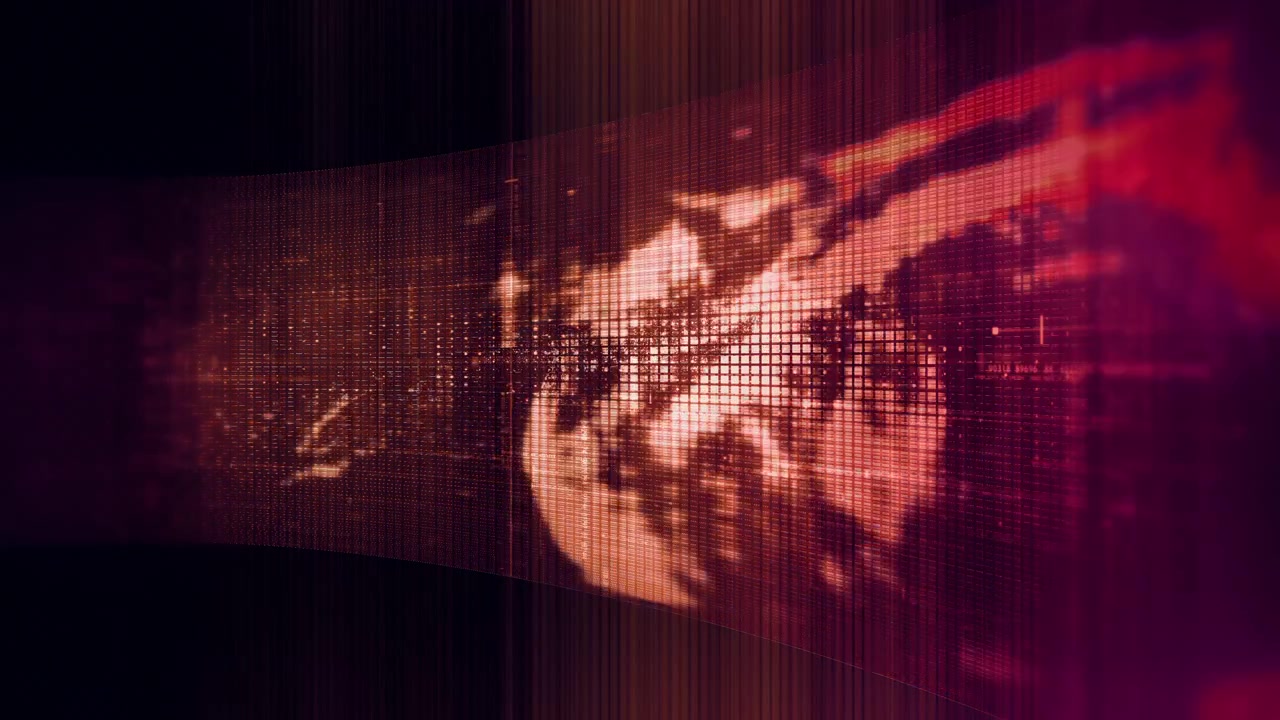 Futuristisk datanetværksvisualisering med glødende digitale strømme, big data-analysegrænseflade, cyberteknologi-baggrund og kommunikationssystem i en buet virtuel skærm