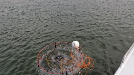 sequence of deploying a crab trap from a boat