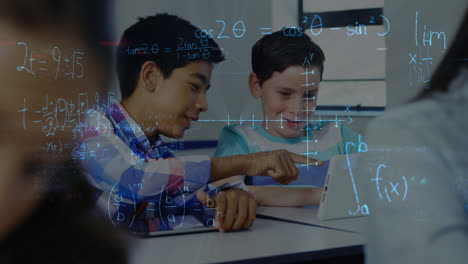 Animation-of-mathematical-formulas-over-pupils-in-classroom