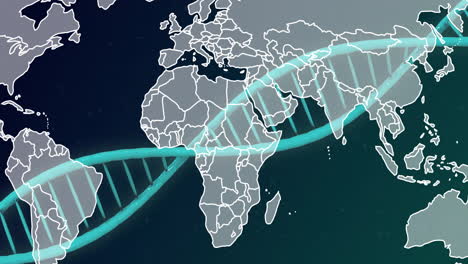 Animación-De-La-Cadena-De-ADN-Sobre-El-Mapa-Mundial.