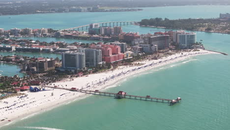 Aerial-view-looking-down-at-Clearwater-Beach-vista-of-hotels-and-condos-in-Florida