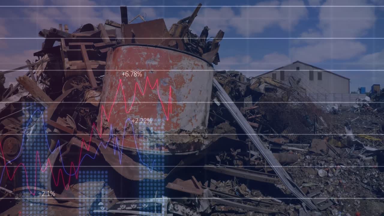 animación del procesamiento de datos financieros en el depósito de chatarra