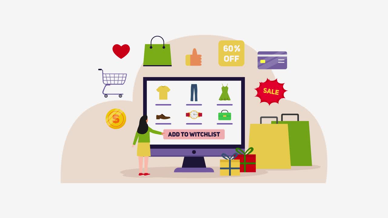 여성은 쇼핑 중에 소원 목록 추가 버튼을 누르십시오.