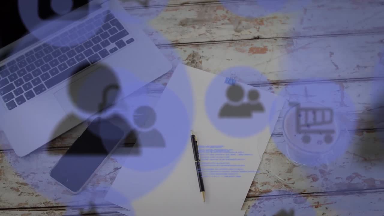 animación de iconos digitales en línea a través de teléfonos inteligentes y portátiles