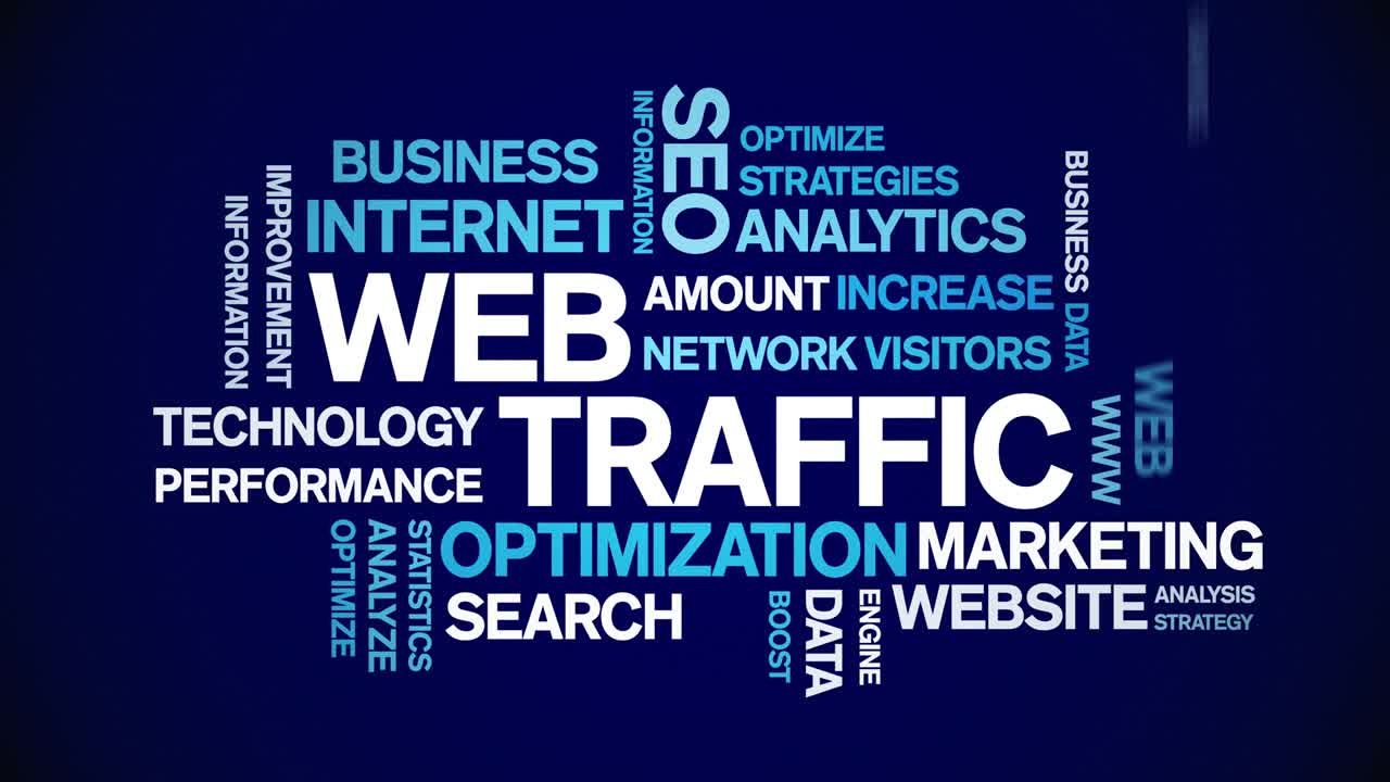 Web Traffic animated tag Word Cloud,text animation typography seamless loop.