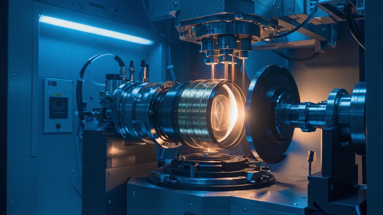 Advanced Precision Engineering: A Close-Up View of Innovative Machinery in Action, Showcasing the Transformation of Materials Under High-Tech Processes