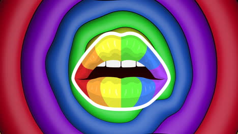 animation of rainbow lips over rainbow circles and colours moving on seamless loop