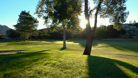 Aerial-drone-of-San-Vicente-Golf-Course-in-Ramona-California-during-sunrise