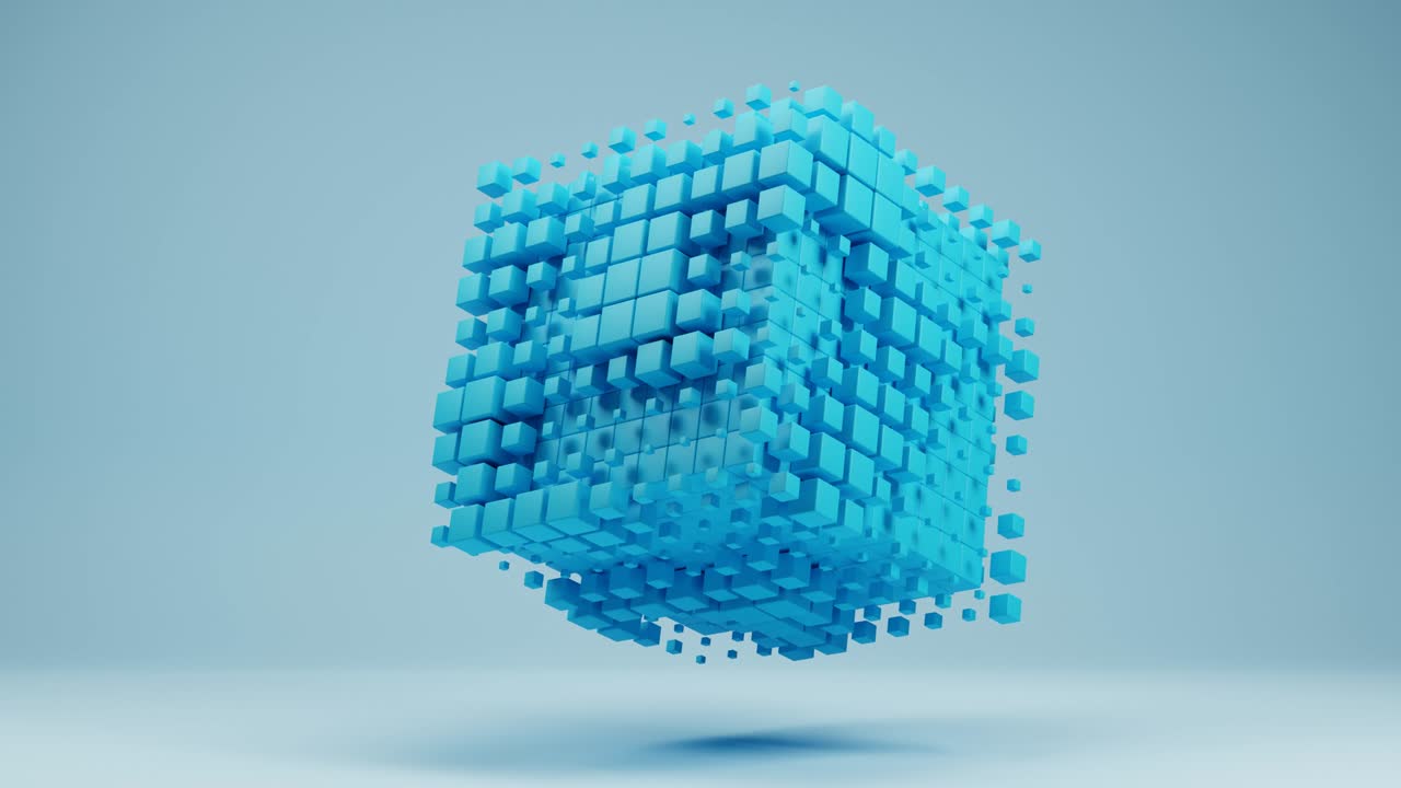 bucle sin costuras de rotación del cubo azul 3d. negocios, ciencia, concepto de tecnología, animación satisfactoria
