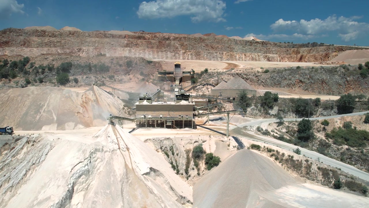 Aerial Point of Interest Wide Shot of Preveza Quarries in Preveza Region Greece