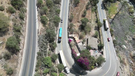 Aerial-birdyeye-shot-upwards-from-a-mountain-road