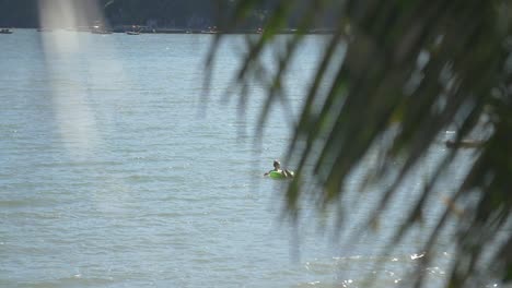 tourist floating on a ring in the ocean