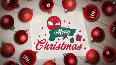 Animation-of-christmas-greetings-text-with-christmas-red-baubles-decorations