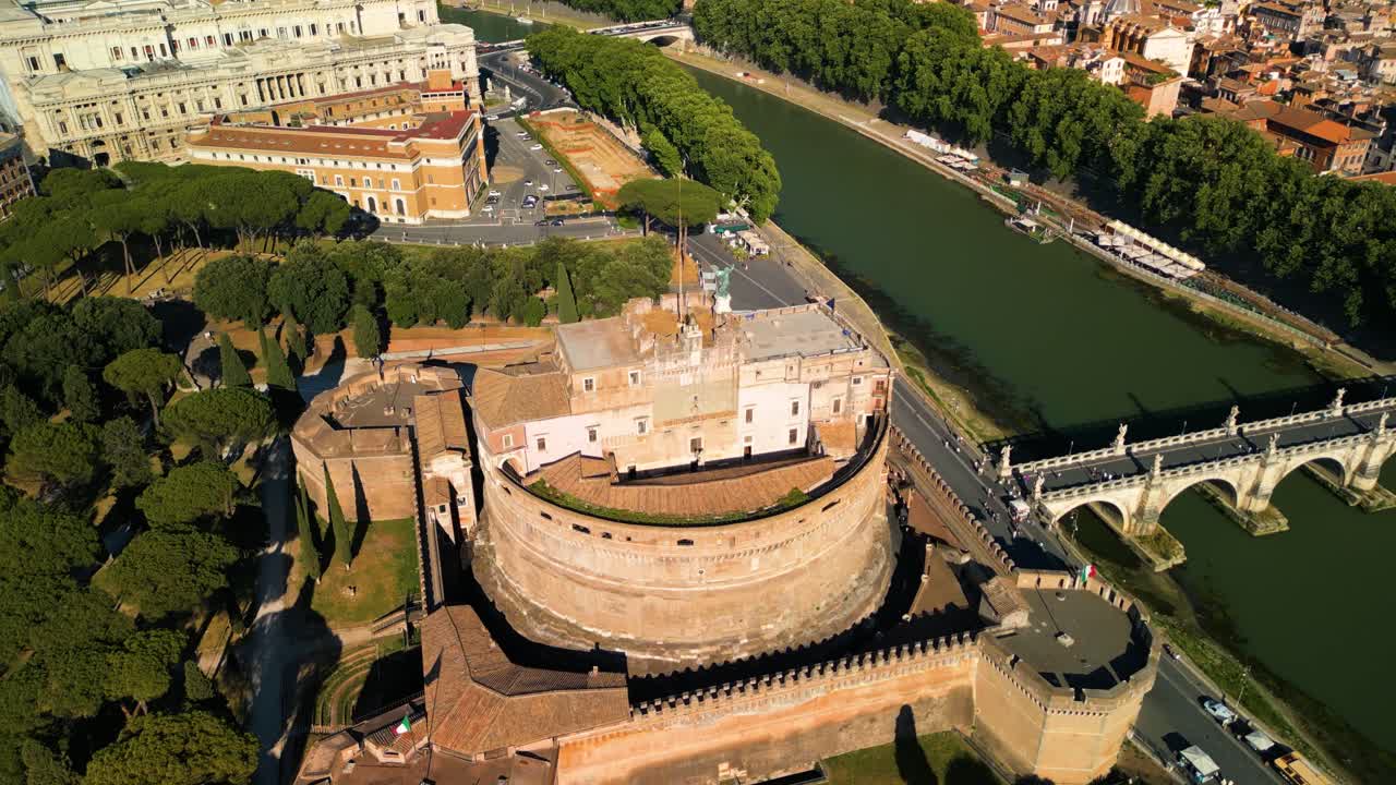 Aerial View of Castel Sant'Angelo in Rome, Italy