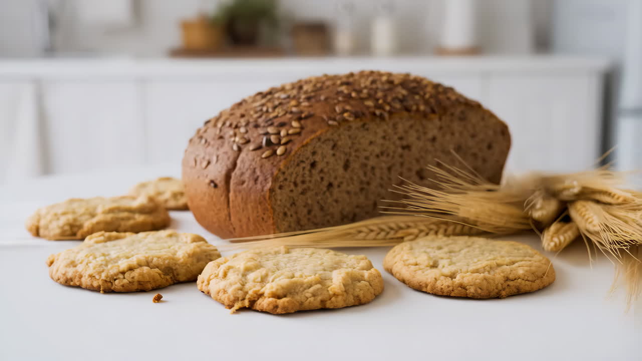 Friskbagt brød og småkager med hvedestrå